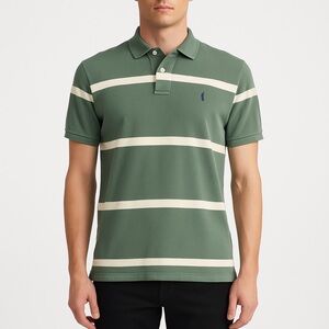 Polo Ralph Lauren mens essential cotton polo classic stripe knit shirt L green